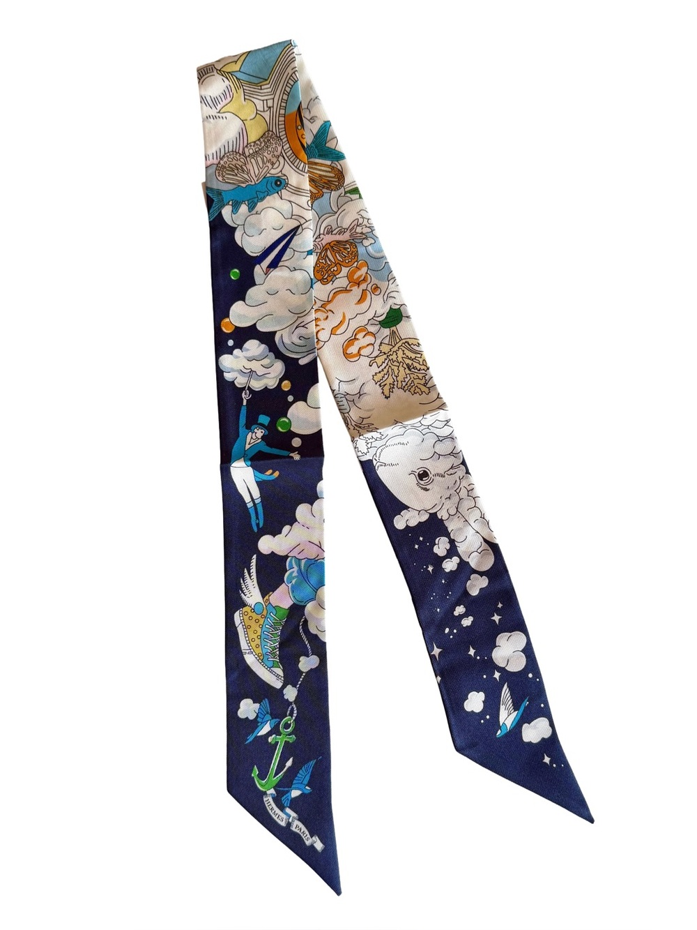 Hermès "Sur Mon Nuage" Twilly 100% Silk - Picture 2 of 4